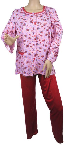 Women's Floral Pajama Set Long Sleeve Button-Down Sleepshirt & Pants S-XL New
