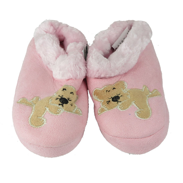 Children's Animal Embroidered Print Fur Cuff Comfy House Slippers TPR Sole - New