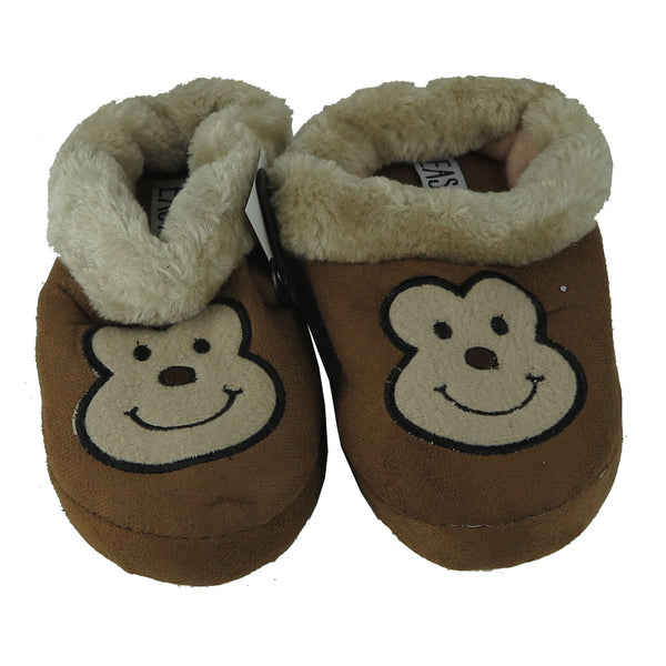 Children's Animal Embroidered Print Fur Cuff Comfy House Slippers TPR Sole - New