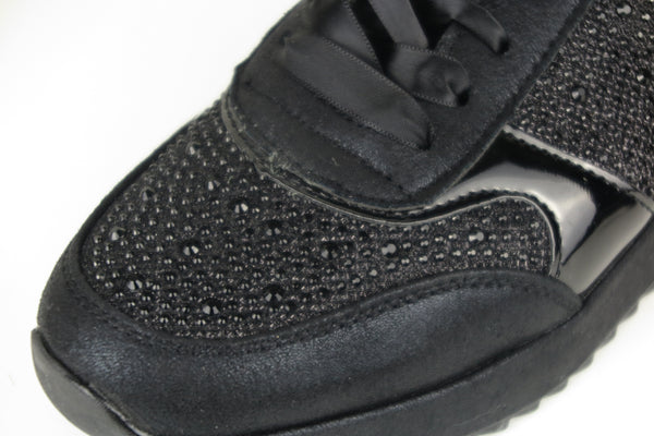 Women's "Bling Bling" Sneaker Shoes in Black w/ Laces Sizes 6-10 New