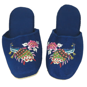 Embroidered Peacock Chinese Women's Cotton Slippers Blue Red Black Turquoise New
