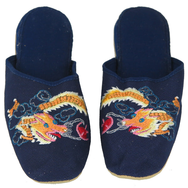 Handmade Embroidered Dragon Chinese Women's Cotton Slippers Blue Red New