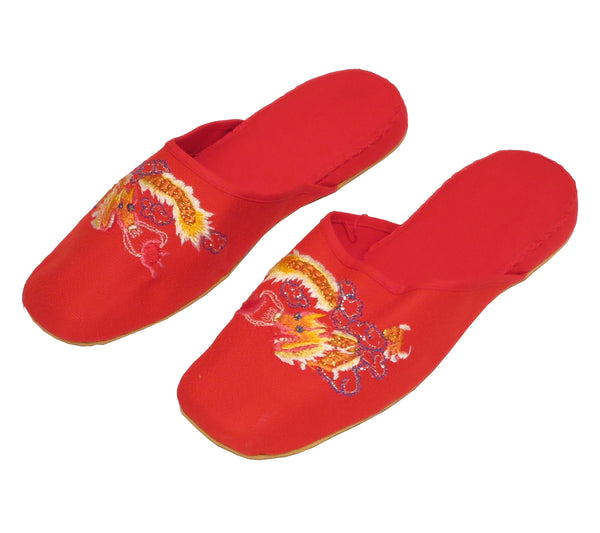 Handmade Embroidered Dragon Chinese Women's Cotton Slippers Blue Red New