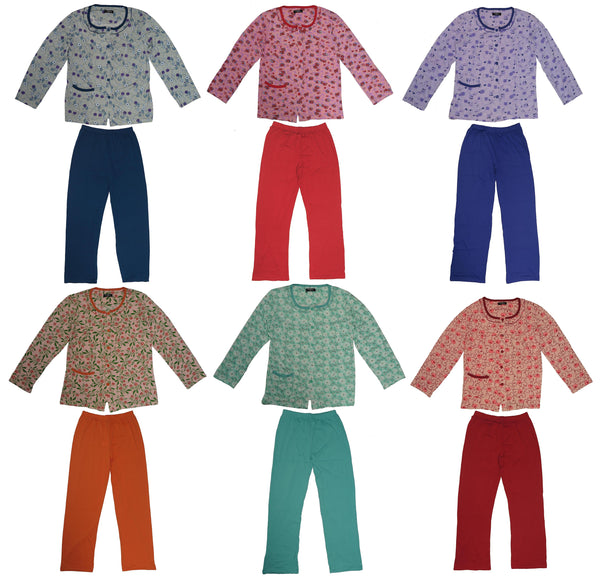 Women's Floral Pajama Set Long Sleeve Button-Down Sleepshirt & Pants S-XL New